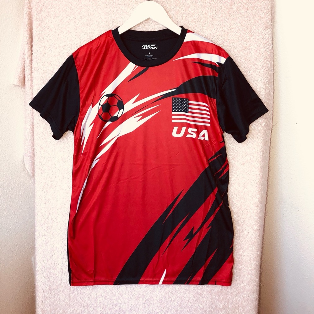 USA Red Soccer Jersey with Black Accents - Men's Athletic Tee